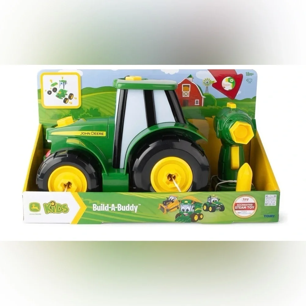John Deere Green and Yellow Tractor Toy with drill